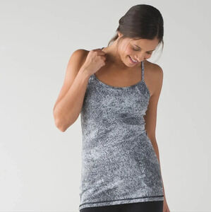 Lululemon Power Y Tank in White Black size‎ 6 Yoga Running Active Performance